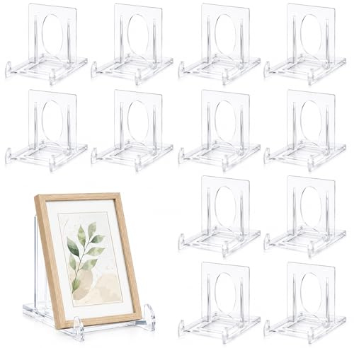 Lizricona Display Stand, 12 Pieces Acrylic Display Stand, Clear Triangle Design, 6.5cm Length 5.5cm Height, for Photos, Phones, Home Office Store Plate Book Display