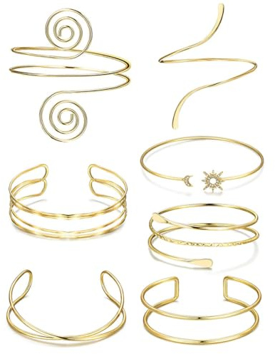 KHASCBNF Pulsera Para La Parte Superior 7 pulseras for la parte superior del brazo for mujer, brazalete ajustable de Color dorado, joyería for