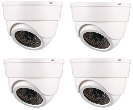 uxcell Fake Security Camera Dummy Dome CCTV with Blinking Red LED Warning Light for Home Outdoor Indoor White 4pcs