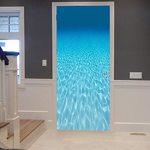 A.Monamour Türtapete Selbstklebend Türfolie Türposter 3D Blaues Wasser Unterwasser Ozean Meer Nautische Themen Wasser Textur Vinyl Folie Türdeko Tapete Wandbild Türaufkleber Türtattoo 77 x 200 cm