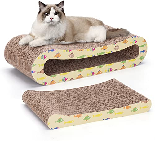 Nobleza Katze Kratzbrett Kratzpappe für Katzen 2 in 1, Katzenkratzer mit Katzenminze, Recycelbar Qualitäts-Pappe Kratzpad,Kratzpads Beidseitig Erhältlich