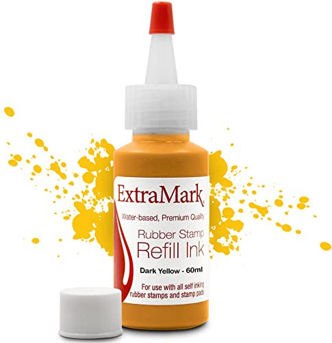 ExtraMark Premium-Stempel-Nachfülltinte für selbstfärbende Stempel und Stempelkissen, 60 ml, dunkelgelbe Tinte.