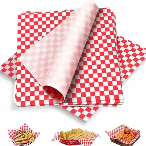 Fettbeständig Sandwichpapier, Karierte Lebensmittelverpackungspapiere Fettdichtes Papier karierte Lebensmitte Lwachspapier für Sandwich Fast Food Snacks Brot Hamburger Papier 100 Blatt