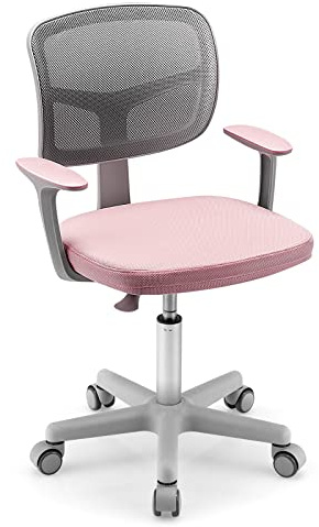 GLACER Kids Desk Chair, Swivel Adjustable Mesh Study Chair with Wheels, Arms, Ergonomic Computer Task Chair with Lumbar Support, Kids Office Chair for Girls Boys Age 3-15, Home, School (Pink)