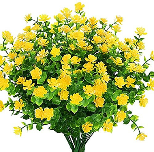 OPENBEAUTY Artificial Flowers 6 Bundles Fake Flowers UV Resistant Greenery Shrubs Plants for Indoor Outdoor Home Hanging Plants Wedding Garden Decorations (Yellow, 6Pcs)
