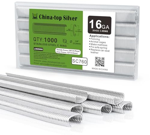 China-top Lot de 1000 agrafes en acier inoxydable 304SS pour cage métallique, clôture et fixation Argenté Calibre 16