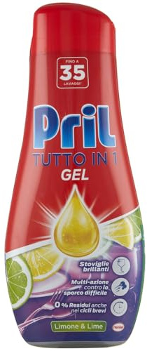 Pril Gel All in One Sciogli Grasso Detersivo Lavastoviglie Liquido Multi-Azione Sporco Difficile, Confezione da 35 lavaggi
