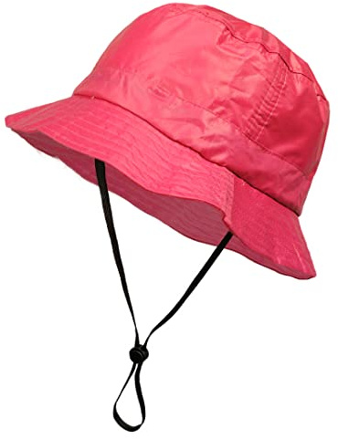 TOUTACOO, Gorro para la Lluvia en Nailon - Ajustable- con barboquejo Desmontable (24-Rosa Fucsia con barboquejo Desmontable)
