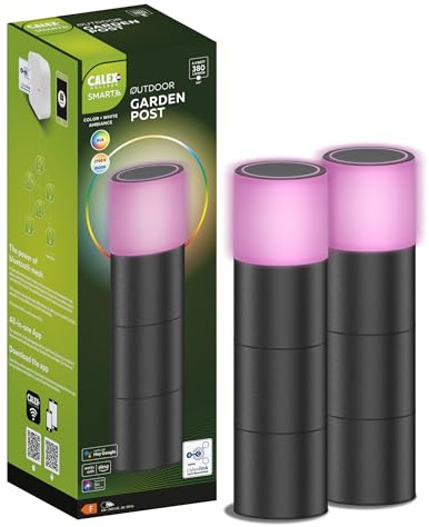 CALEX Smart Outdoor LED Sockelleuchte, RGB-Farben & kalt- bis warmweiß Licht, dimmbar, wasserdicht, WLAN + Bluetooth Gateway App- & Sprachsteuerung, 2er Pack