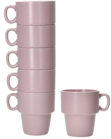 MamboCat 6er Set Kaffeebecher Stata I 250 ml I rosa I stapelbare Porzellan-Tassen mit Henkel für Kaffee, Tee, Kakao, Cappuccino & Latte Macchiato I für Zuhause oder am Buffet I platzsparend