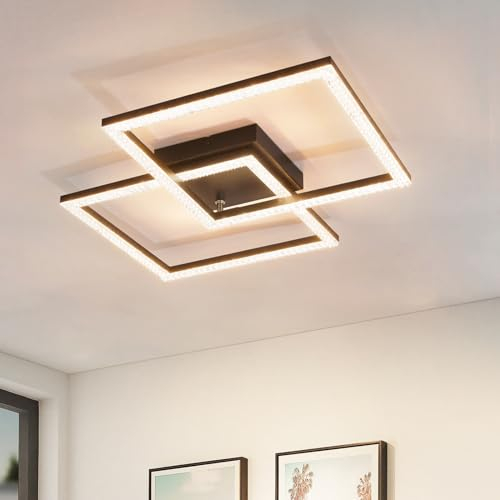 Glitzerlife LED Deckenlampe Schwarz Wohnzimmer - Deckenleuchte Modern 3000K Warmweiß Wohnzimmerlampe Kristall 24W Schlafzimmerlampe Eckig Deckenbeleuchtung für Küche Schlafzimmer Flur Lampe