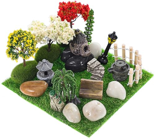 ABOOFAN Fairy Garden Accessories 26Pc Miniature Garden Decor Kit with Trees Fences Stones for Diy Micro Landscape Decoration Terrarium Desk Display
