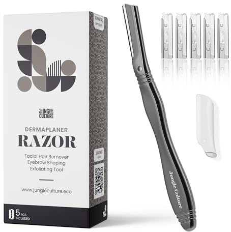 JUNGLE CULTURE Dermaplaning rakapparat för kvinnor | ansiktshårsborttagare för kvinnor | Högkvalitativ ansiktsrakapparat av metall med 5 reservblad | ögonbrynsrakapparat fluffhår och konturer | svart