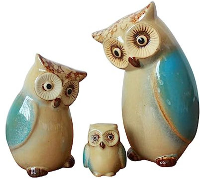 Ciieeo Eulen-Ornamente Für Die Inneneinrichtung 3-teiliges Set Porzellan-Eule Keramik-kunsthandwerk Heimschmuck Hellbraun
