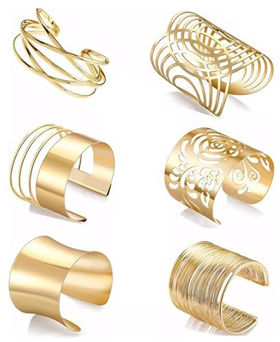 FDEETY Pulsera Mujer 6 Pcs Aleación Abierta Pulseras Accesorios el Brazo Joyería Ajustable Conjunto de Brazalete Remolino ideales para Fiestas Festivales y Estilos Punk（Oro）