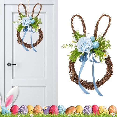 Osterhasenkränze – Kranz für Osterhasen, Osterkranz, Osterkranz, Osterkranz, künstliche Vegetation mit Blumen und Eiern, Kränze mit