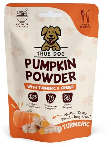 True Dog Pumpkin Powder with Turmeric 300g | Natural Pumpkin Puree Powder for Dogs, Digestive Supplement, Stool Firming, High Fibre Dog Food Topper, Manufactured in the UK