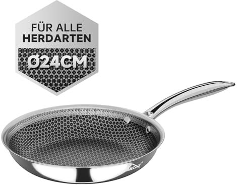HOMELUX Edelstahlpfanne 24cm Wabenbeschichtung, Induktionsgeeignet, Kratzfest, Backofengeeignet, Spülmaschinenfest