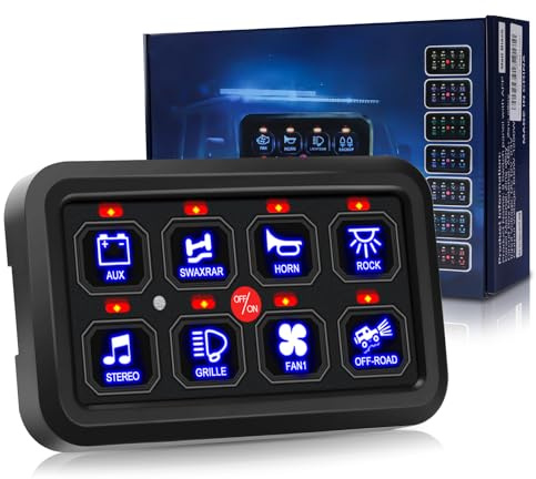 Avutrel Panneau de commutation 8 voies, panneau de commande marin 12 V/24 V avec 7 couleurs 60 A, 600 W/12 V, 1 200 W/24 V, pour voiture, camion, bateau, jeep, yacht, camping-car