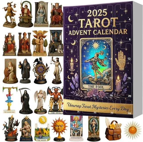 Calendario dell'avvento dei tarocchi 2025, 24 giorni, calendario natalizio per conto alla rovescia con ornamenti 2D a tema tarocchi, decorazione per albero di Natale, simbolo mistico, tarocchi, carte