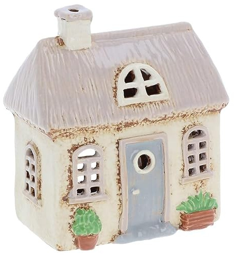 Casa delle luci | Casetta per candeline | Casa delle luci | Portacandeline | Portacandele | Ceramica (Beige/Grigio 15x14x8 cm)