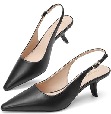 DREAM PAIRS Women's Slingback Kitten Heels Pumps Shoes,Black-Pu,8 | 2.36 Inch Low Heel Pointed Toe Pumps, Comfortable Closed Toe Dress Shoes for Office Work Classic Holiday Heels