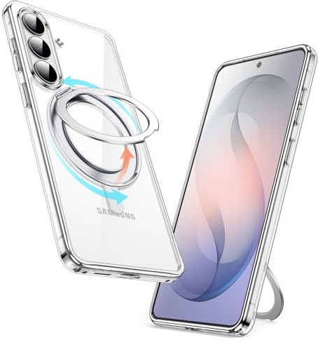 JETech 360° Rotatable Ring Stand Case for Samsung Galaxy S26, Clear | Compatible with MagSafe, Clear Back, Stand & Ring Holder, Shockproof Protection