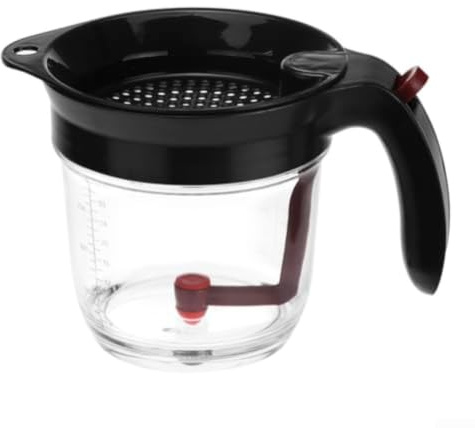 Séparateur de graisse avec évacuation de fond et passoire – 4 tasses pour sauces saines – Séparateur de graisse résistant à la chaleur avec échelle de mesure pour la cuisine