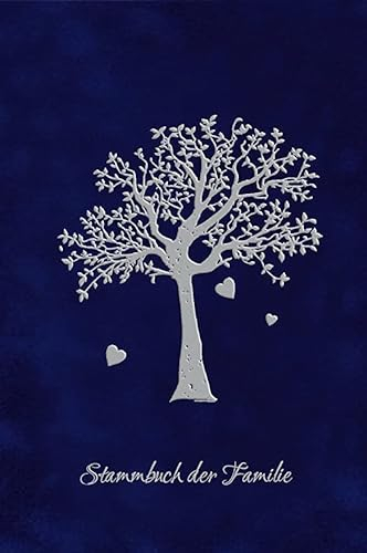 Stammbuch der Familie Ancestor Family Register Book Tree Silver Embossed Velours Dark Blue, A5
