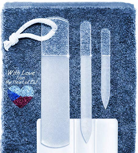 Echtes Tschechisches Glasnagelfeilen Set – Hornhautentferner Fußraspel, Beidseitig geätzte Schleiffläche, Maniküre und Pediküre, Professionelle Nagelpflege und Design, kein Abnutzen, EU-Qualität