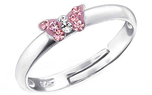 FIVE-D Damen- und Mädchenring Ring kleiner Kristall Schmetterling Grösse einstellbar aus 925 Sterling Silber im Schmucketui