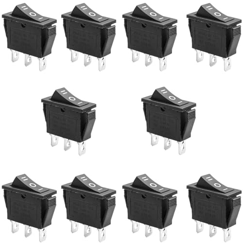 Oiyagai 10 Pezzi Interruttori a Bilanciere KCD3-3P 3 Pin SPDT ON-OFF-ON 16A 250V / 20A 125V – Interruttori a Levetta da Pannello per Auto Barca e Progetti Elettrici Fai-da-te (Nero)