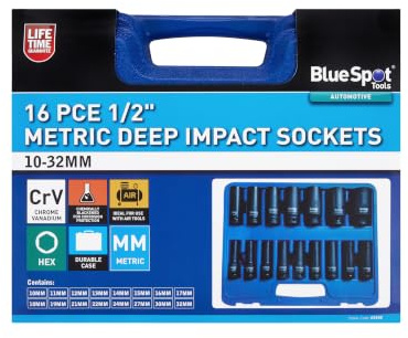 Blue Spot Tools 01550 16PCE 1/2 Metric Deep Impact Sockets (10-32mm)