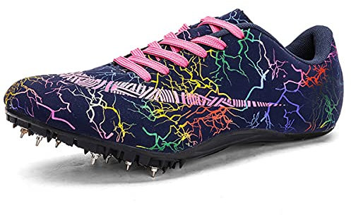FJJLOVE Männer Damen Track & Field Schuhe, Spikes Laufende Turnschuhe Leichte Springschuhe Für Jugendliche, Jungen Und Mädchen,Lila,36 EU