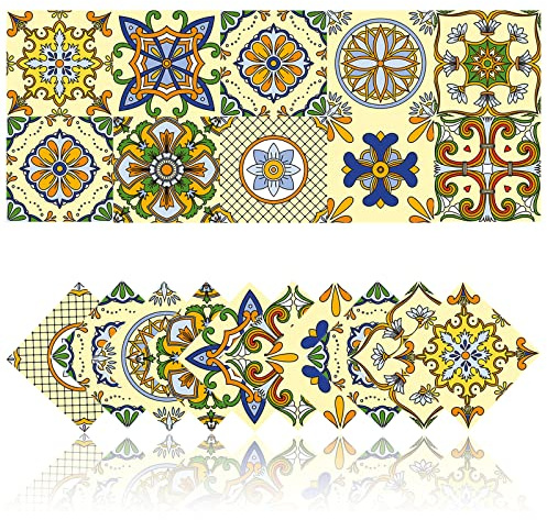 Cendray 20 Pz Adesivi per Piastrelle Cucina Adesivi per Piastrelle per Bagno Adesivi Decorazione murale in PVC Impermeabile Mosaico retrò Stile (15x15cm,Giallo)