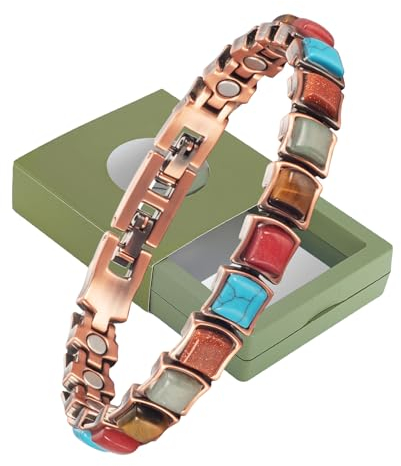 Magnetisches Armband für Damen, trendiges antikes Kupfer, magnetische Farben, Steine, 22 cm, Kupfer