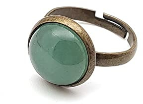 ASDFY Natürlicher Grüner Aventurin-Ring Kristall-Vintage-Bronze-Farbring Verstellbarer Damen-Ring Mit Offenem Stein Reiki-Balance Knöchel-Finger-Ringe Ewigkeitsring Für Frauen, Mädchen, Männer