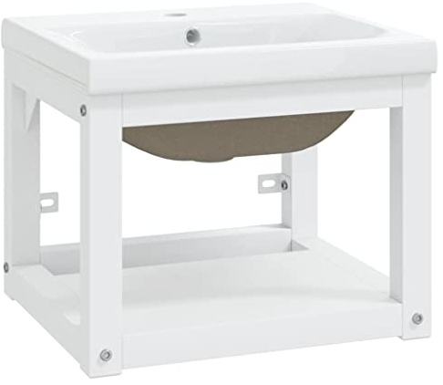vidaXL Cadre de lavabo de salle de bain vasque à encastrer Blanc Fer, cadre de lavabo, meuble de salle de bain, cadre console de salle de bain