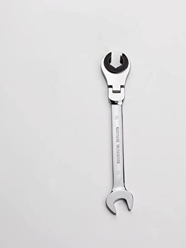 FLZOSPER Metric Fix Tubing Wrench，Flex-Head Gear Wrench, Ratcheting Fix Combination Wrench Spanner (15mm)