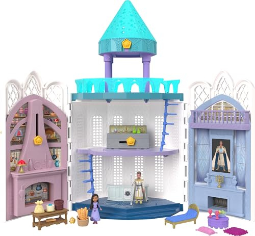 Disneys Wish Rosas Schloss Spielset, Puppenhaus mit 2 beweglichen Minipuppen, Sternenfigur und 20 Zubehörteilen, HPX38