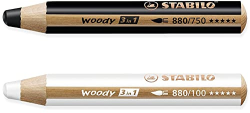 STABILO Multitalent Bleistift Woody 3-in-1 – Packung mit 2 Bleistiften – Schwarz und Weiß