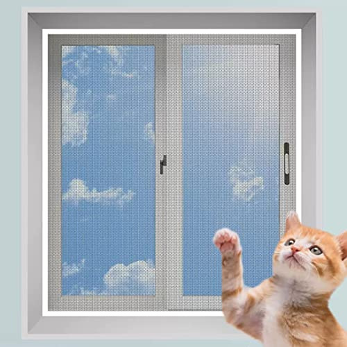 Fliegengitter für Katzenfenster, Mesh, Anti-Moskitonetz, Katzenfensterschutz für Katzen, kratzfest, Katzen-Balkonnetze, Haustierschutznetz (90 x 100 cm, weiß + grau)