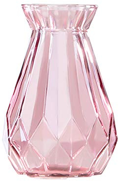 Jarrón de cristal para flores, color sólido, estilo transparente, jarra rosa, 14,5 cm de alto, decoración para el hogar, mesa de boda, color rosa