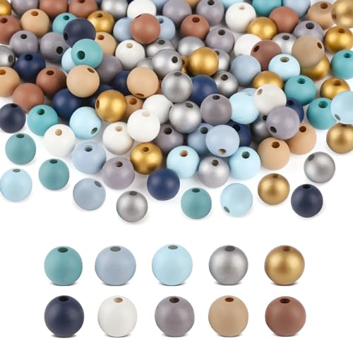 ZEFAN Bunte Holzperlen Set, 250 Stück Holzperlen zum Auffädeln, 16mm Holzkugelns mit Loch, Runde Holzperlens Bunt für Armbänder und Bastelarbeiten