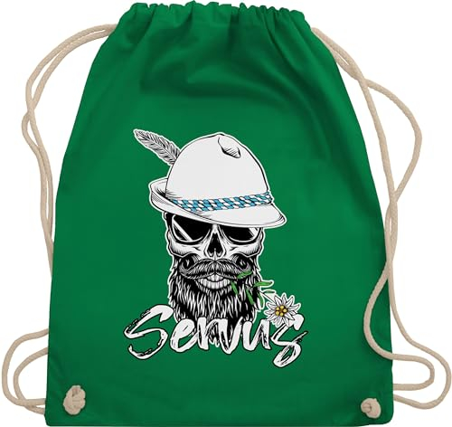Turnbeutel Rucksack - Kompatibel mit Oktoberfest Tasche - Servus Totenkopf Skull Bayrisch - Unisize - Grün - trachtenrucksack bayrische taschen trachtentaschen bayern beutel oktoberfest-tasche
