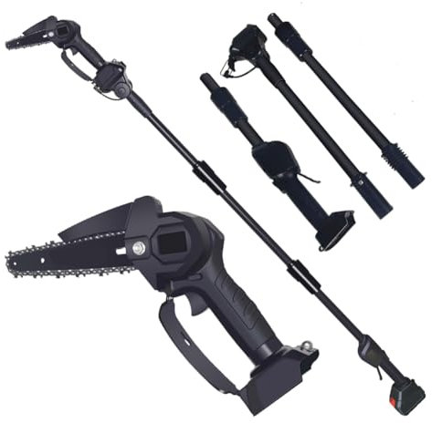 Mini motosierra inalámbrica, motosierra eléctrica de 6 pulgadas con 2 baterías, motosierra pequeña de 21 V, juego a pilas con barra telescópica extraíble para ramas de árboles altos, patio y jardín,