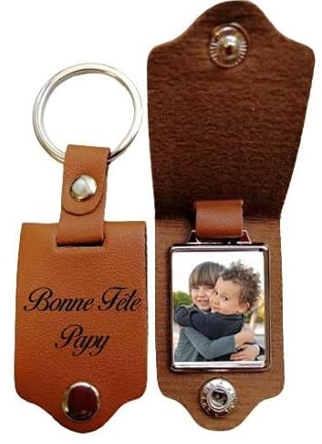 Porte-clé en similicuir personnalisable avec photo- Fête des grands-pères - cadeau papy - 4 différentes couleurs