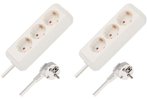 Brennenstuhl Eco-Line, Steckdosenleiste 3-Fach (Mehrfachsteckdose mit erhöhtem Berührungsschutz und 3m Kabel) weiß (Packung mit 2)