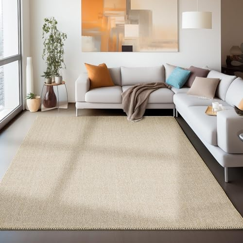 Carpettex Teppich Wohnzimmer 300x400 Langlebig Robuster Teppich Cut-Loop Design 280 x 370 cm Beige - Kurzflor Schlingenteppich Schlafzimmer Moderner Einfarbig und Meliert Küchenteppich Schlingenflor