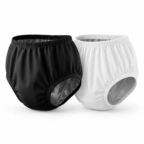 Auslaufsichere Stoffwindelhüllen für Erwachsene, Inkontinenz-Schutzunterwäsche, wiederverwendbare Kunststoffhosen, spezielle Bedürfnisse, 2 Stück, Whiteblack, X-Large